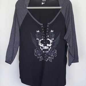 TORRID Shirt Sz 2 18/20 L/S  Lace Up Biker Skull Design 2 Tone HOT